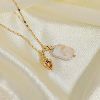 China Tasty Gold Baroque Casual/Sporty Shell Conch Charm Pendant Neckalce of Qufan Freshwater Pearl Necklace Summer Beach Jewelry for sale