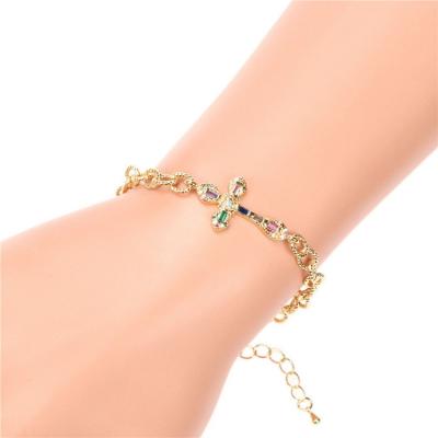 China Tiny Copper Cute Simple Style Qufan Crystal Colorful Crystals Cross Pendant Bracelet For Women Girls for sale