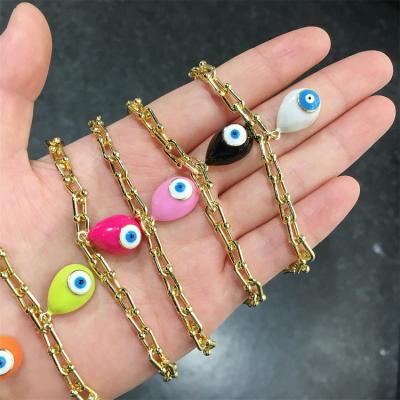 China Fashionable Vintage New Qufan Turkish Blue Devil Eyes Bracelet Religious Gold Plated Oil Evil Eyes Copper Drop Bracelet For Women for sale