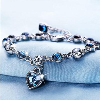 China Other Fine Jewelry Qufan Heart Bracelets Silver Blue Sapphire Chain Bracelet Trendy Wedding Gift For Women for sale