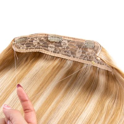 China Grade 10A Straight Halo Hair Extensions Hair Cuticle Aligned Halo Hair Extensions for sale