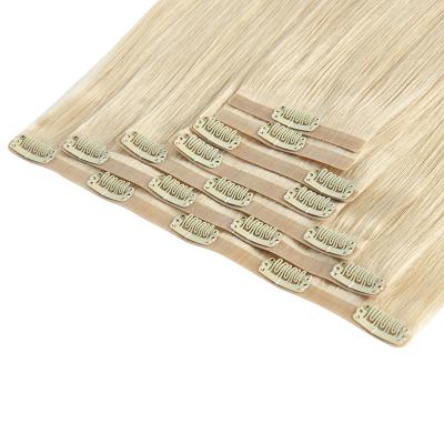 China Factory Wholesale Curly Loop PU Seamless Clip In Human Hair Extensions Real PU Clip In Hair for sale