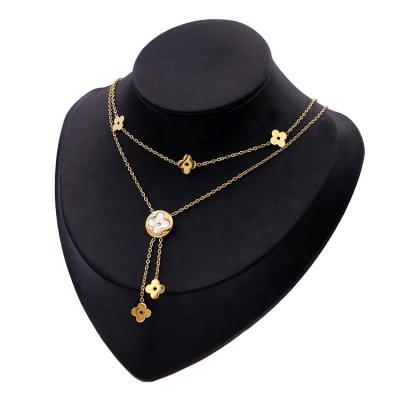 China Double Layer Chain Statement Wholesale Ladies Charm Fashion Clover Jewelry Multilayer Necklaces for sale