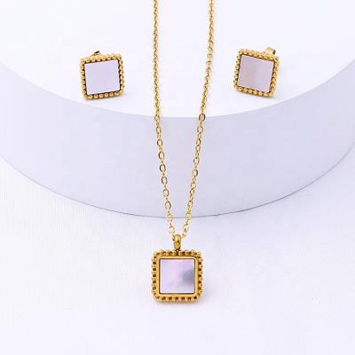 China TRENDY New Style Fashion Necklace Earrings Sets 18K Gold Plated Stainless Steel Geometric Square Shell Jewelry Sets For Women Girl for sale