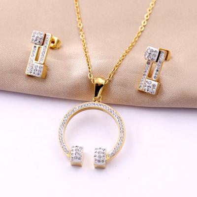 China FASHIONABLE Stunned Jewelry Supply Women Luxury Jewelry Gold Plated Bridal Wedding Jewelry Set Steel Earrings Wholesale China DHL for sale