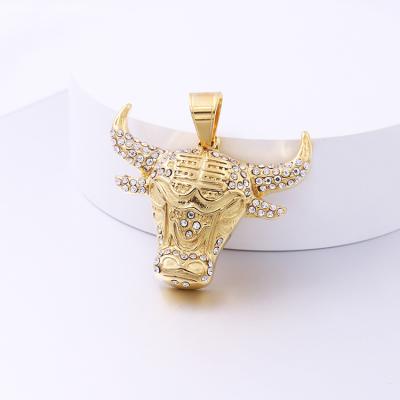 China Wholesale Punk Stainless Steel Western 18k Gold Cow Boy Jewelry Bull Horn Necklaces Crystal Stone Pendant Jewelry for sale