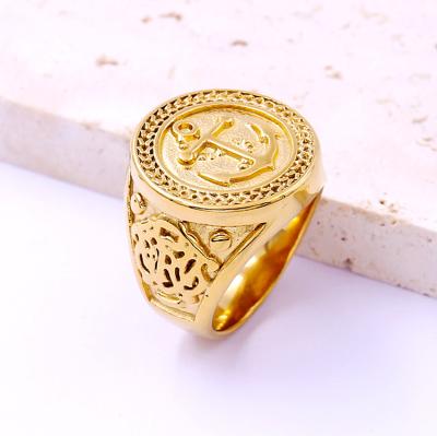 China Wholesale CLASSIC Vintage Stainless Steel Gold Plated Punk Style Jewelry Hook Anchor Ring Mens for sale