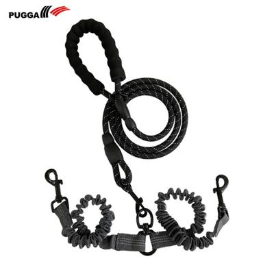 China Hot Selling Quick Release Custom 2 Leads Retractable Dog Tracking Nylon Leashes With Logo Printed For Running Walking for sale