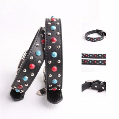 China Free sample personalized waterproof vegan leather dog collar personalized pet collars with colorful stitch for sale