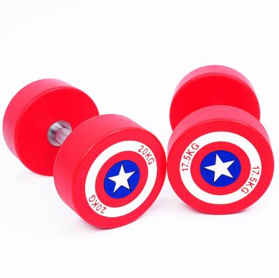 China Captain America Dumbbells Round Headed PU Coated Dumbbells Sports And Fitness Equipment zu verkaufen