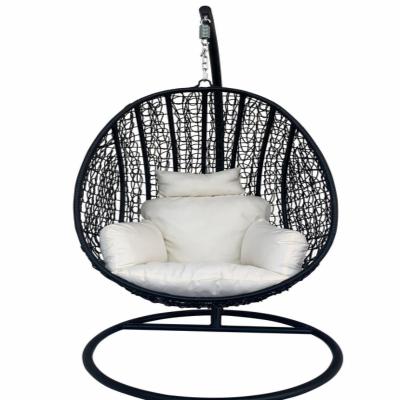 China Modern outdoor patio pe rattan swing chair with metal frame cheap egg shaped hanging chair for sale