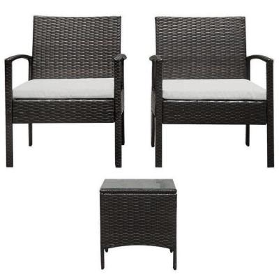 China Super Comfortable 3 Piece PE Rattan Wicker Chairs With Table Outdoor Garden Furniture Sets for sale