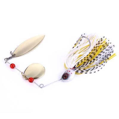 China Plastic+Metal Wholesale 20.5g Metal Spoon Jig Rubber Fishing Lures Buzz Spinner Groundbaits With 2 Blades for sale