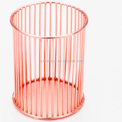 China Stainless Steel Gold Colored Pencil Holders Cup Metal Wire Pen Organizer Makeup Brush Holder for Office for sale