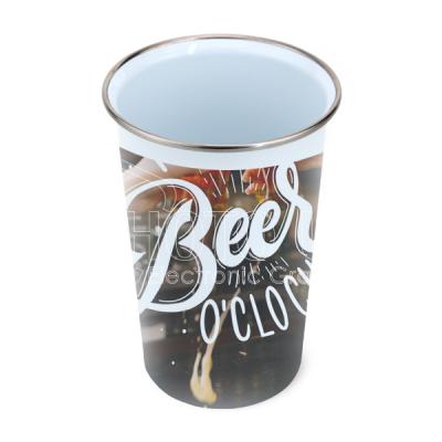 China Stored 17 oz. Conical Enamel Mug with Rim Sublimation Enamel Silver Mug for sale