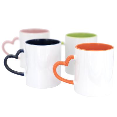 China 11 oz viable. Personalized Two Tone Sublimation Mug With Heart Shape Handle for sale