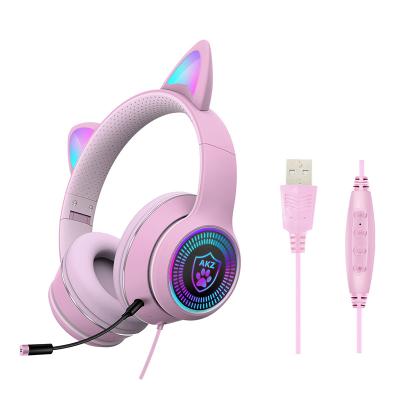 China Factory Price Perfect Healthy Hot Sale Cute Cat Ear Earphones With Mic Gaming Wired Headphone for sale