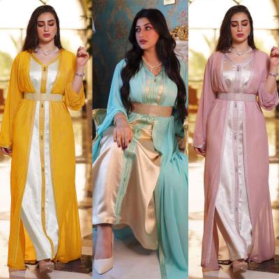 China Fashion Two Piece Abaya Set Women Invest Long Robe Mubarak Eid Muslim Moroccan Caftan Arabic Oman Dubai Chiffon Jalabiya for sale