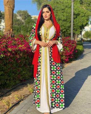 China Modest Muslim 2 Piece Abaya Set For Women White Hijab Dress With Print Kimono Kaftan Dubai Arabic Moroccan Clothes S-XL for sale