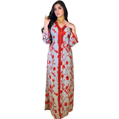 China Muslim Long Abaya New Red Flower Printed Robe Middle East Morocco Arab White National Costume for sale