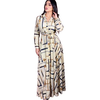 China OEM ODM Plus Size Women's Long Retro Dress Ethnic Slim Lapel Printed Long Skirt Arab Muslim Clothing 2021 New S-2XL for sale