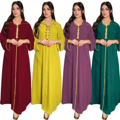 China 2021 Dubai Jalabiya Women's Long Muslim Arabic Muslim Hooded Moroccan Kaftan Mubarak Satin Abaya Dress For Long Sleeve Robe for sale