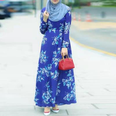 China Blue Floral Maxi Dress For Women 2021 Long Sleeve Ethnic O Neck Malaysia Turkey Oman Middle East Arab Islamic Clothing SG8005 for sale