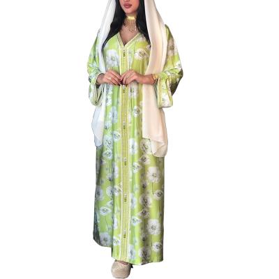 China Long Sleeve Muslim Dress Fashion Jalabiya Lime Green Muslim Hijab Dress For Women 2021 Islamic Arabic Moroccan Eid Dubai Turkey Oman Clothing for sale