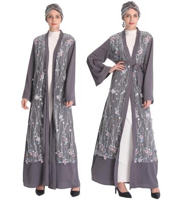 China Long Abaya Embroidered Flower Long Robe Three-Dimensional One-Piece Dress Arab Turkish Middle Eastern Muslim Cardigan Traditional Clothing for sale