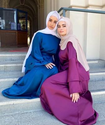 China Middle East Turkey solid color double layer trumpet sleeve elegant plus size long dress dress Muslim long skirt Islamic national clothing for sale