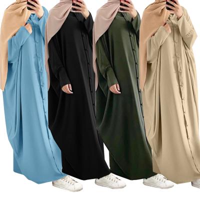 China Abaya Long Dress New Big Sleeve Batwing Solid Color Skirt Islamic Traditional Clothing Muslim Moroccan Maxi Dress Long Dress for sale