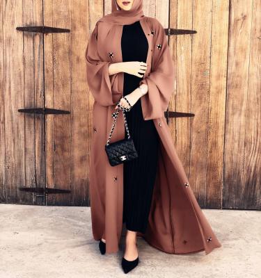 China Long Abaya fashion solid color beaded abaya Dubai Islamic spring and autumn robe robe cardigan new for sale