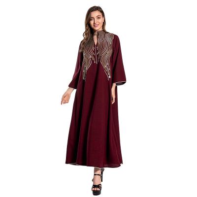 China Muslim Long Sleeve Dress Maxi Dresses For Autumn Muslim Arab 2021 Elegant Ethnic Embroidery Women Long Sleeve Dress for sale