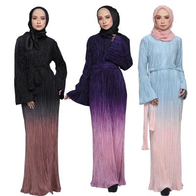 China New Color Abaya Middle East Gradient Long Pleated Skirt Fashion Muslim Maxi Dress Dress Arab Traditional Clothing for sale