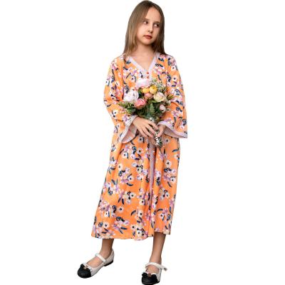 China Sweet Orange Matching Maxi Dresses Middle East Floral Parent-Child Fashion Mother Kids Girls Family Clothes Clothes Muslim Outfits Autumn for sale