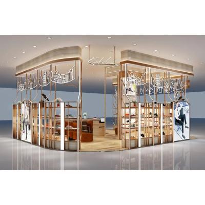 China Store Gold Metal Display Showcase Wooden Showcase Store Shoes Display For Store for sale