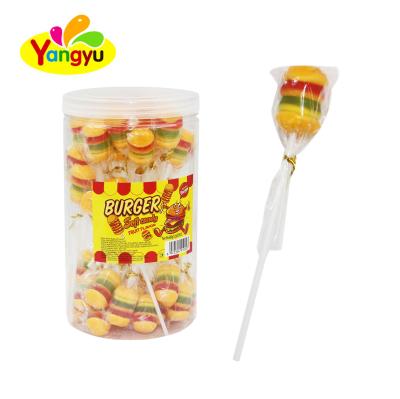 China Natural Halal Burger Candy Soft Fruits Flavor Gummy Lollipop for sale