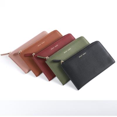 China Wholesale Custom Business Mini Colorful Genuine Leather Purse Men's RFID Long Women's Wallets Travel With Zipper for sale