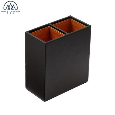 China Minimalist Custom Made Leather Pen Holder School Office Square Pen Pot Pencil Cup Leather for sale