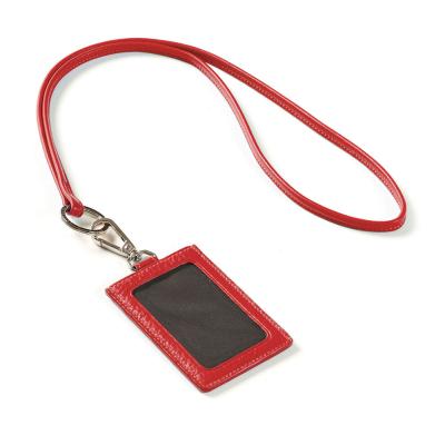 China National Vertical Leather Lanyard ID Window Card Holder 2 Card Slots Credit Card With Strap for sale