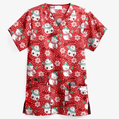 China Breathable Work Wear Medical Staff Hospital Supply Factory Cotton Polyester Uniform Shorts Sleeve Printed Scrub Top for sale