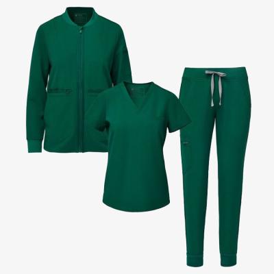 China New Arrival Stylish 3 Piece Sets Breathable Nursing Uniforms Women Hospital Stretch Jogger Scrub Uniform Sets Suit for sale