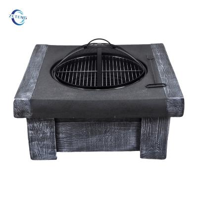 China MGMagnesium Oxide Fire Pit Stored Wood Burning Square OutdoorO Garden Table BBQ Grill for sale