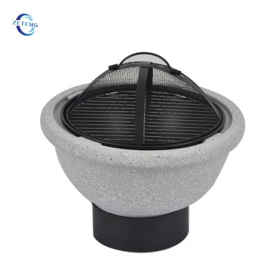 China Stocked Round Shaped Concrete Outdoor Garden Firepit Wood Burning Bowl Fire Pit for sale