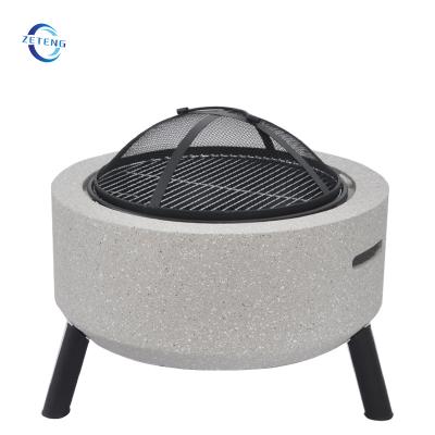 China Stored Fire Pit Outdoor Concrete Round Wood BBQ Grill Pit Bowl With Grate 3 In 1 Look Marble Fireplace for sale