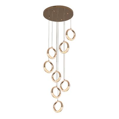 China Modern Decoration China Factory Style Project Hotel Home Office 1-11 Head Ring Indoor Lighting Gold Latest New Plated Led Stair Light for sale