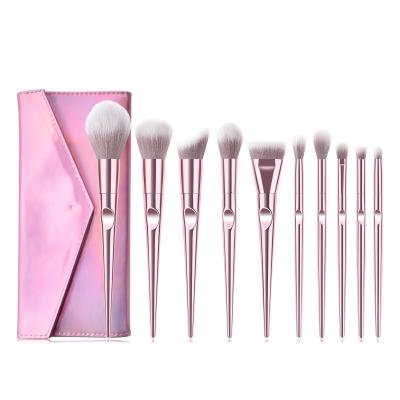 China Angular Blush Rose Gold Glitter Handle 10pcs Diamond Base Crystal Set Brush With PU Bag Makeup Brushes for sale