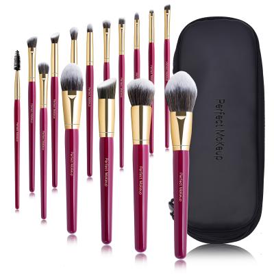 China Angular blush 15pcs maquilla brochash synthetic brush set highest quality ambient hair makeup make up brushes with PU bag for sale