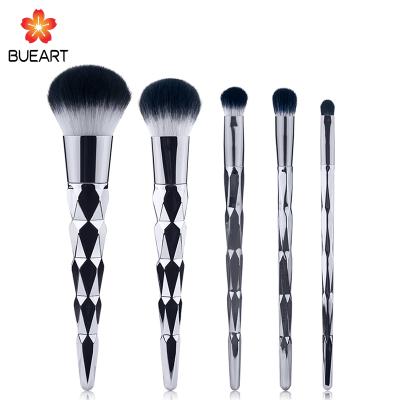 China Angular Blush Beautiful 5pcs Make Up Brushes Private Label Silver Synthetic Hair Cosmetics Makeup Brush Set for sale