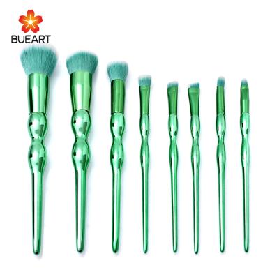 China Angular Blush 8 Pcs Green Makeup Brush Set Glitter Make Up Brushes for sale